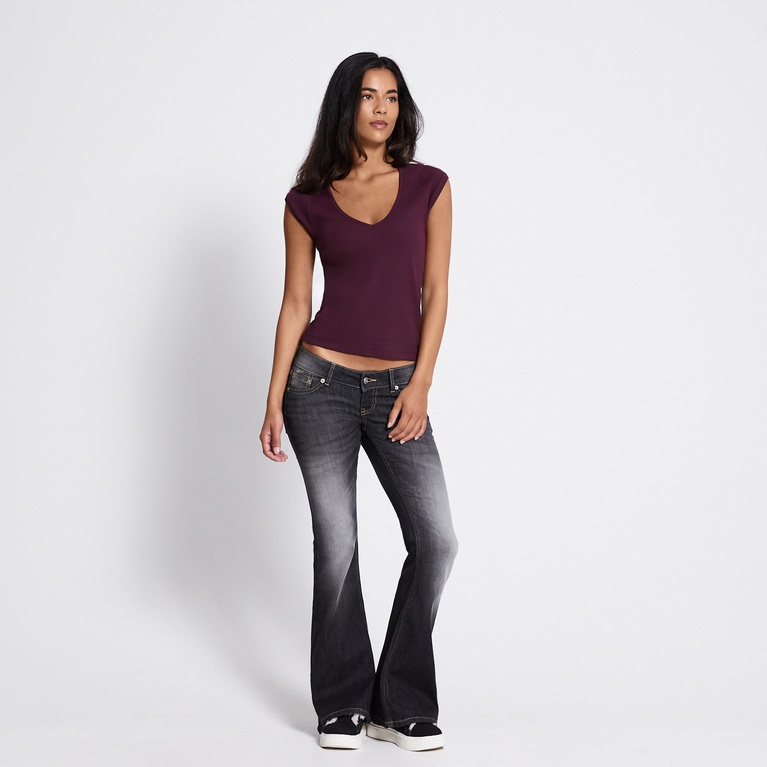 Ribbed v-neck top "Abigail" Aubergine